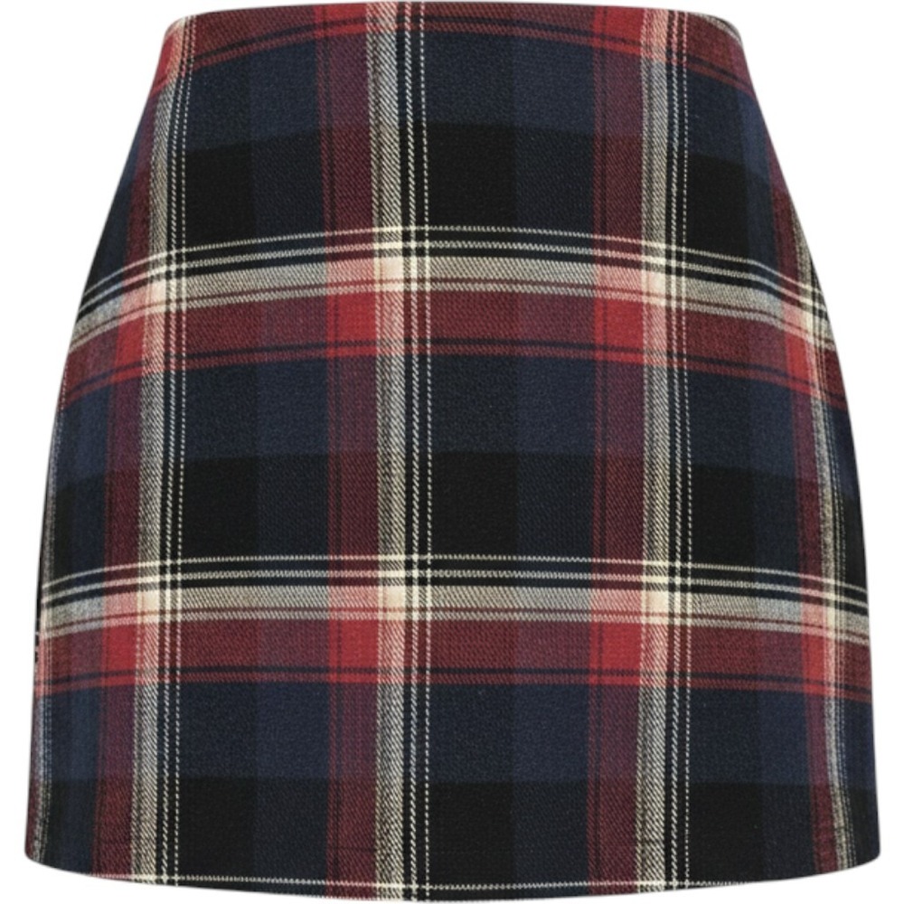 Lulus Plaid Mini Skirt Navy Blue Red White Tartan High Waisted Side Slit Size M